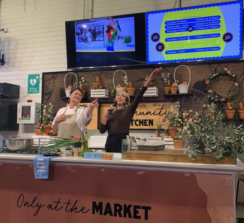 Tina Germanos and Maeve O'mara launch Filoxenia at Adelaide Central Market, March 2026